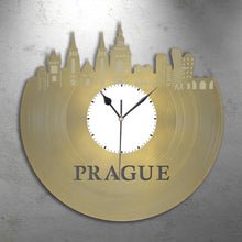 Prague Clock, Vinyl Record Skyline Wall Clock Updated - VinylShop.US
