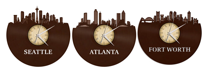 Seattle, Atlanta and Fort Worth Custom Chocolate Brown Color With Custom Clock Labels