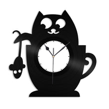 Cat In Cup Vinyl Wall Clock