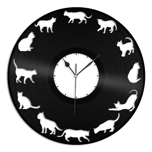Cat Kittens Silhouette Vinyl Wall Clock