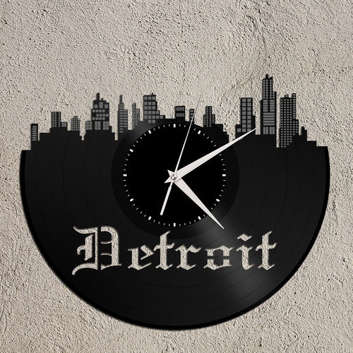 Detroit Skyline Michigan Art Clock - Vinyl Skyline Wall Decal, Modern City Skyline, Detroit Clock, Cool Gift Idea, Birthday, Housewarming - VinylShop.US
