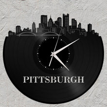 Pittsburgh Art - Skyline Wall Clock,  Wall Clock, Cityscape Clock, Vinyl Record Clock,  Unique Wall Clock,  Large Wall Clock, Vinyl Clock - VinylShop.US