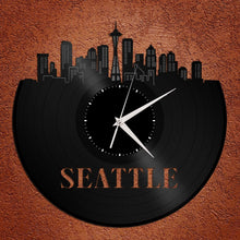 Seattle Skyline - Wall Art Clock,  Wall Clock, Cityscape Clock, Vinyl Record Clock,  Unique Wall Clock,  Large Wall Clock, Vinyl Clock - VinylShop.US