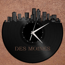 Des Moines Iowa Clock, Des Moines Skyline, Cool Gifts For Dad, Vintage Original Record Clock, Bedroom Decor Ideas, Repurposed Personalized - VinylShop.US