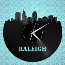 Raleigh Clock, North Carolina Skyline, NC State, Silent Clock, Vinyl Wall Decor, Decorative Wall Plates, Upcycled Record Clock, Gift Idea - VinylShop.US
