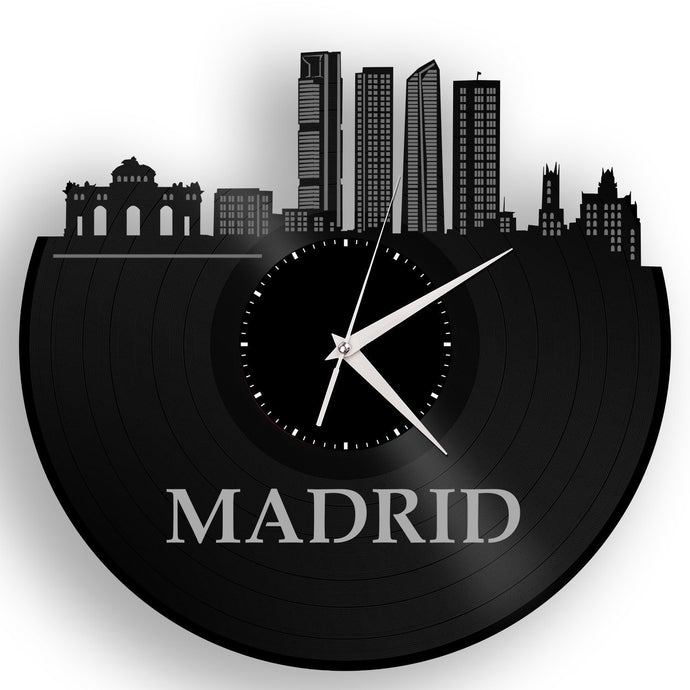 Real Madrid Skyline Clock, Spain Cityscape, Spanish Decor, Vinyl Record Art, Unique Gifts For Guys, Madrid Spain, City Wall Decor, Retro - VinylShop.US