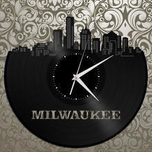 Milwaukee Skyline - Wall Art Clock,  Milwaukee Va Wall Clock, Milwaukee Clock, Vinyl Record Clock,  Unique Wall Clock,  Large Wall Clock - VinylShop.US