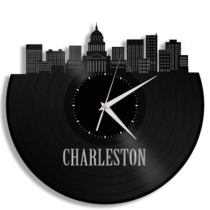 Family Reunion Gifts, Charleston West Virginia Skyline Clock, Vinyl Wall Art, Home Decor, Bulk Gift Ideas, Personalized Repurposed Gifts - VinylShop.US