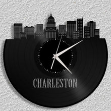 Family Reunion Gifts, Charleston West Virginia Skyline Clock, Vinyl Wall Art, Home Decor, Bulk Gift Ideas, Personalized Repurposed Gifts - VinylShop.US