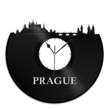 Prague Skyline - Wall Art Clock,  Prague Print Wall Clock, Cityscape Clock, Vinyl Record Clock,  Unique Wall Clock,  Large Wall Clock - VinylShop.US