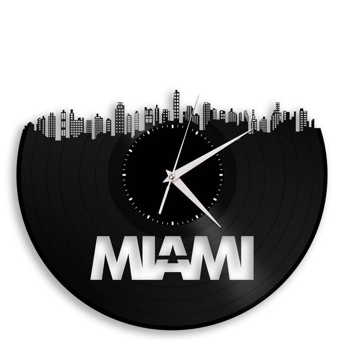 Unique Beach Decor - Miami Skyline Clock, Beach Decor Ideas, City Clock, Coastal Cityscape, Vinyl Record Clock, Perfect Gift for Birthday - VinylShop.US
