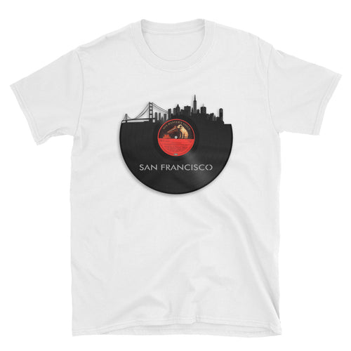 San Francisco T-Shirt Golden Bridge Vinyl Record Short-Sleeve Unisex Shirt - VinylShop.US