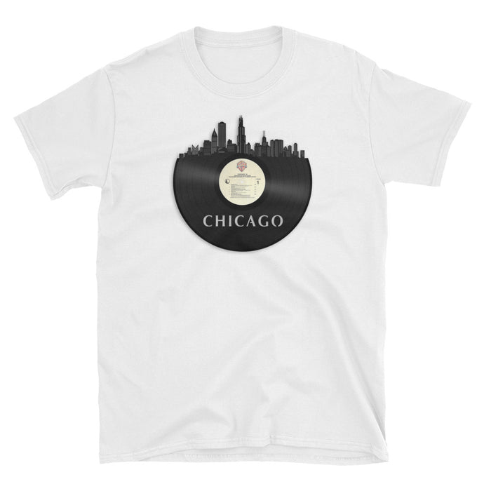 Chicago Skyline Vintage Vinyl Record Short-Sleeve Unisex T-Shirt - VinylShop.US